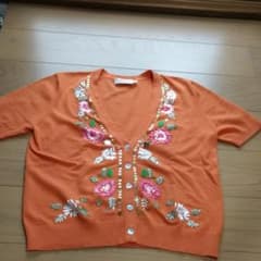オレンジ！ニットお花リボンカーディガンのサムネイル