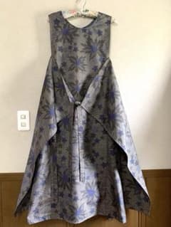 【着物リメイク】大島紬　エプロンドレス　★着丈118㎝★ お花とお星様？のサムネイル