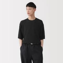 MUJI Labo 和紙混半袖クルーネックセーター 黒 Mのサムネイル