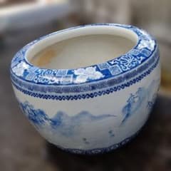 青と白の山水陶器製火鉢 - メルカリ