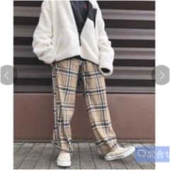 WEGO チェーンチェックワイドパンツ(ブラウン)のサムネイル