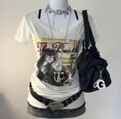 ❤︎00s 平成ギャル マクブリング Y2K スパンコール 人物柄プリントTシャツのサムネイル