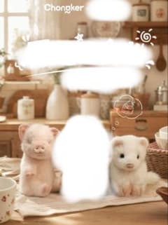 【日本未発売】Chongker 子豚＆雪貂リアルぬいぐるみ 2匹セット眠眠＆糯糯のサムネイル