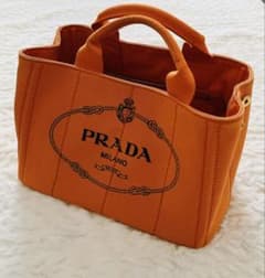 PRADA プラダ カナパ トートバッグ オレンジ ハンドバッグ ゴールド