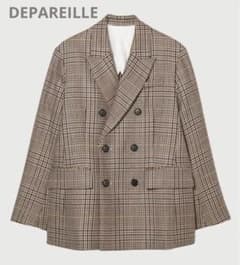値下 超美品 定価8.6万円 デパリエ38 ウールチェックロングジャケットのサムネイル