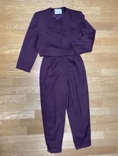 昭和レトロセットアップ パンツスーツ パープル系ボルドー ノーカラージャケット