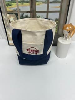 新品 TRADER JOE'S ミニキャンバストートバッグ両面ロゴ刺繍ネイビーのサムネイル
