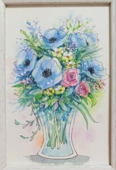 紺色のアネモネ #245 原画 水彩画 イラスト ポストカードsize - メルカリ