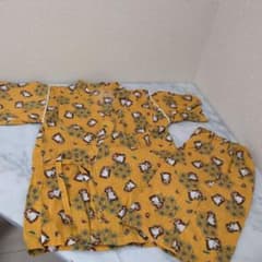 キッズ 甚平 たぬき柄 黄色イエロー 上下セットのサムネイル