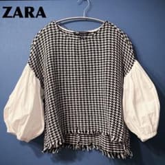 ZARA ザラ ツイード ドッキングブラウス バルーン袖 千鳥格子