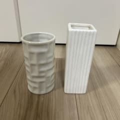 フラワーベース 2点セット 陶器製 ストライプデザイン　韓国風のサムネイル