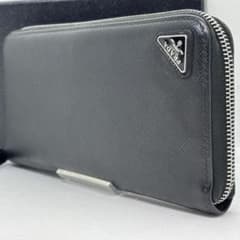 RFID搭載/美品✨プラダ 長財布 ラウンドファスナー 三角ロゴ レザー 黒