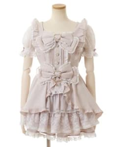 LIZLISA フロントカシュクールBIGリボン セットアップ ピンク　半袖のサムネイル
