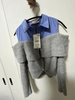 ZARA　ザラ　コントラスト カットアウト ニット セーター　M ZARA ザラ コントラスト カットアウト ニット セーター M - メルカリ