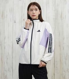 【試着のみ】adidas ウィンドブレーカー ホワイト・パープルＸＬのサムネイル