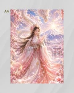 40_木花咲耶姫と白龍 桜と富士山の幻想世界 A4アートポスター 額なしのサムネイル
