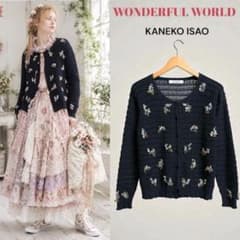 希少価値ピンクハウステディベア刺繍ジャンバーカネコイサオワンダフルワールド ワンダフルワールド カネコイサオ 立体 花モチーフ カーディガン