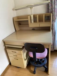 【引取り限定】学習机 セット 椅子付き 木製 ナチュラルカラーのサムネイル