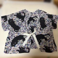 黒猫プリント 花柄シャツ リボン ふりふのサムネイル