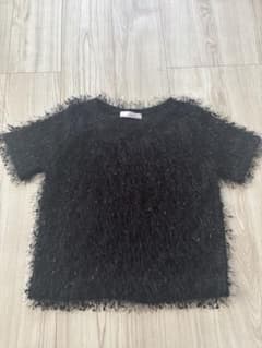 しまむら　黒のフリンジ半袖トップスのサムネイル
