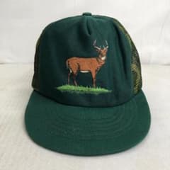 【USA製】アメリカ製 DEER 鹿 アニマル メッシュキャップ カモ 迷彩 緑