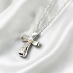 極美品】MIKIMOTO ミキモトネックレス リボンクロスモチーフ 1粒パール