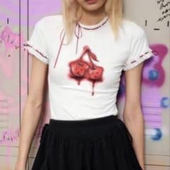 CFHERCE Tシャツ 美品 チェリー リボン XG newjeans Y2Kのサムネイル