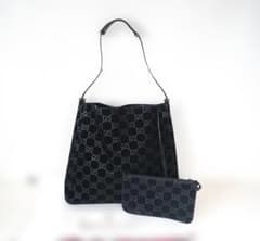 GUCCI GGスェード ワンショルダーバッグ ブラック シルバー金具 肩掛け 