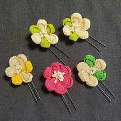 つまみ細工　髪飾り　5本セット　ハンドメイド　浴衣　着物　花火　夏祭りのサムネイル