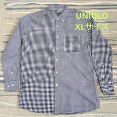【美品】UNIQLO メンズ チェックシャツ 白✕ネイビー  XLサイズのサムネイル