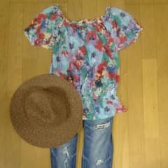 フラワー チュニックワンピ シフォン レディース Tシャツのサムネイル