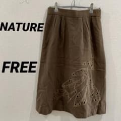 NATURE 리프 디자인 스커트 브라운 울조 미모레 길이 레이디스