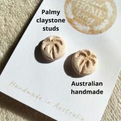 Australian handmade clay earrings, boho style, palm tree design, by an artist.