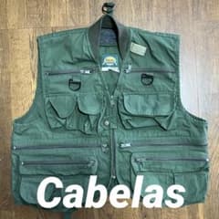 Cabela's フィッシングベスト オリーブグリーン ワンポイント刺繍