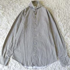 美品 Finamore Napori ホリゾンタルカラーシャツ ジオメトリック柄