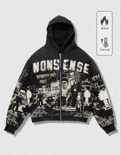ブラック Zip-up Hoodie グラフィック ストリート Y2Kのサムネイル
