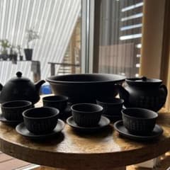 中国茶器セット 漢詩入り 黒泥 急須 湯呑み 茶海のサムネイル
