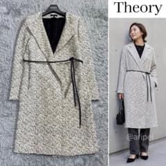 セオリーリュクス☆ツイードロングコート40美品１０万 美品》セオリー 定価7.6万 ツイードロングコート レザーベルト 2019年