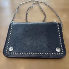 J&M DAVIDSON チェーンウォレット ショルダーバッグ レザー ネイビー 