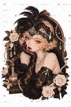 黒薔薇のレトロ淑女｜人物ステッカー3枚のサムネイル