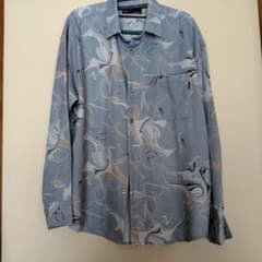 マーブル柄 長袖シャツ ブルーグレー系 メンズMのサムネイル