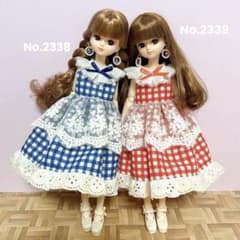 リカちゃんサイズハンドメイドワンピース&ピアスNo.2338・2339双子