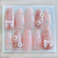 ネイルチップ ピンク チェック リボンのサムネイル