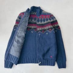 バーバリーブラックレーベル　ドライバーズニット　ノルディック柄　ネイビー　L バーバリーブラックレーベル ドライバーズニット ノルディック柄