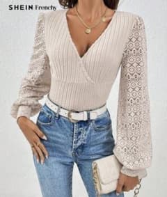 SHEIN Vネック レース袖が大人上品で可愛い♡ トップスのサムネイル
