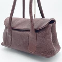美品】HIROFU ペルーシェ ハンドバッグ ショルダー シボ レザー 濃茶 
