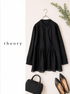 Theory セオリー コットンシルク チュニックブラウス 長袖 ブラック M