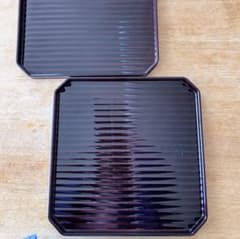 お膳 隅切膳 角盆 3枚セット 溜塗り かんな目 使用品のサムネイル