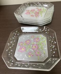 小分けガラス皿　お茶請け　フルーツ皿　デザート皿　花柄食器　取り皿　ガラス皿