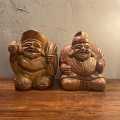 昭和 大黒天 恵比寿天 木彫り置物 オブジェクト 骨董品 コレクション